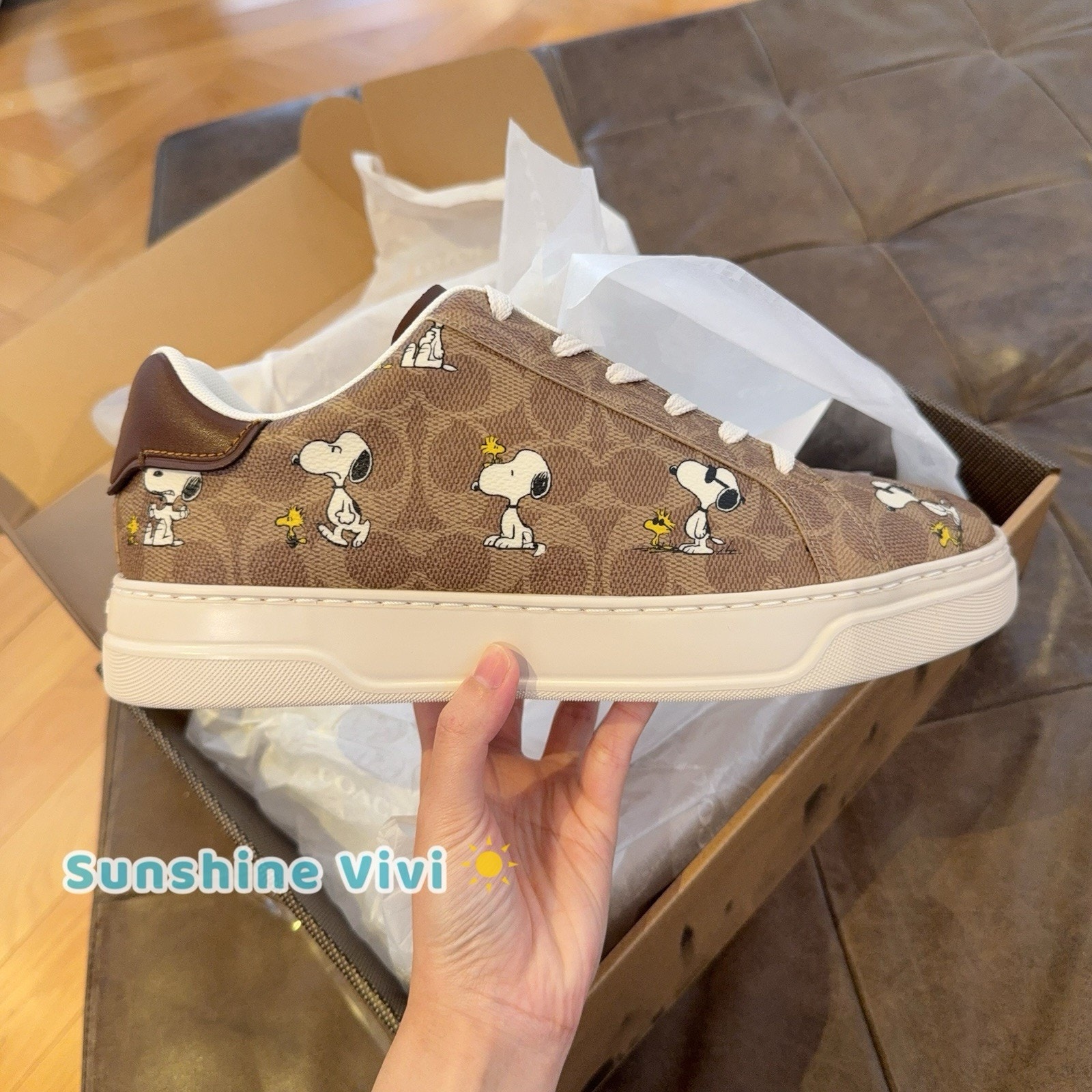 New Limited Coach X Peanuts Men's Cbz76 Sneaker Signature Canvas Shoes Tan Us 8